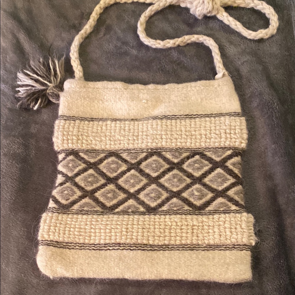 Cream and Brown Crossbody Bag with Geometric Pattern